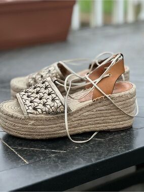 Tory Burch Woven Metallic Platform Espadrille Sandals - Gold 8M